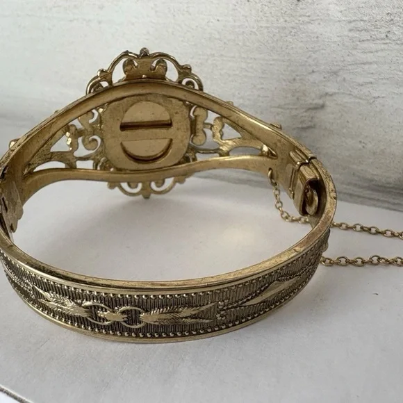 VTG Whiting & Davis Bracelet Gold Tone Amber Brown Intaglio Cameo Jewelry - Picture 6 of 14